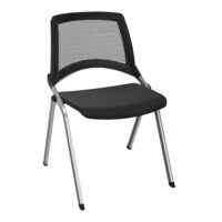 Chaise Emi dossier résille noire assise tissu Bondaï noir fixe sans accoudoirs sans accroche 4 pieds métal chromé