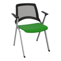 Chaise Emi dossier résille noire assise tissu Step bambou fixe avec accoudoirs sans accroche 4 pieds métal chromé
