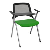 Chaise Emi dossier résille noire assise tissu Step bambou fixe avec accoudoirs tablette à droite 4 pieds métal chromé