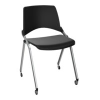 Chaise Emi dossier assise polypropylène noir fixe sans accoudoirs sans accroche 4 pieds sur roulettes métal chromé