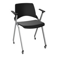 Chaise Emi dossier assise polypropylène noir fixe avec accoudoirs sans accroche 4 pieds sur roulettes métal chromé