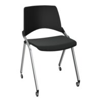 Chaise Emi dossier polypropylène noir assise tissu Step bambou fixe sans accoudoirs sans accroche 4 pieds sur roulettes métal chromé