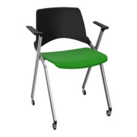 Chaise Emi dossier polypropylène noir assise tissu Step bambou fixe avec accoudoirs sans accroche 4 pieds sur roulettes métal chromé