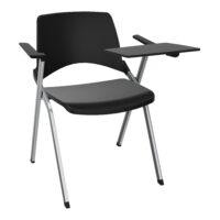 Chaise Emi dossier assise pivot polypropylène noir avec accoudoirs tablette à gauche 4 pieds métal chromé