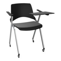 Chaise Emi dossier assise polypropylène noir pivot avec accoudoirs tablette à gauche 4 pieds sur roulettes métal chromé