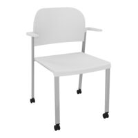 Chaise Romy assise et dossier polypropylène blanc avec accoudoirs sur 4 pieds roulettes métal gris aluminium