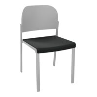 Chaise Romy assise tissu Bondaï noir et dossier polypropylène gris sans accoudoirs sur 4 pieds fixe métal gris aluminium