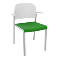 Chaise Romy assise tissu Step bambou et dossier polypropylène blanc avec accoudoirs sur 4 pieds fixe métal gris aluminium