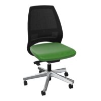 Siège Elliot avec réglage tension latérale - bas dossier résille noire avec coque noire - tissu Step bambou - Piétement métal chromé sur roulettes pour sol souple