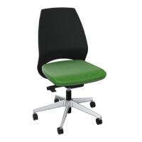 Siège Elliot avec réglage tension latérale - bas dossier matelassé avec coque noire - tissu Step bambou - Piétement métal chromé sur roulettes pour sol souple