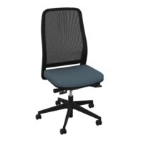 Siège Léon synchrone avec translation d'assise - assise tissu Bondaï gris orage - dossier résille noire - cadre noir - piétement nylon noir sur roulettes pour sol dur 65 mm
