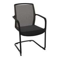 Chaise Louis piétement traineau assise tissu Bondaï gris orage dossier résille noire pied métal lisse noir