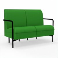 Assise restauration Anouk 2 places avec dossier tissu Step bambou sur 4 pieds fixes métal structuré gris anthracite