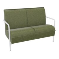 Assise restauration Anouk 2 places avec dossier tissu Cyber vert fougère sur 4 pieds fixes métal structuré blanc