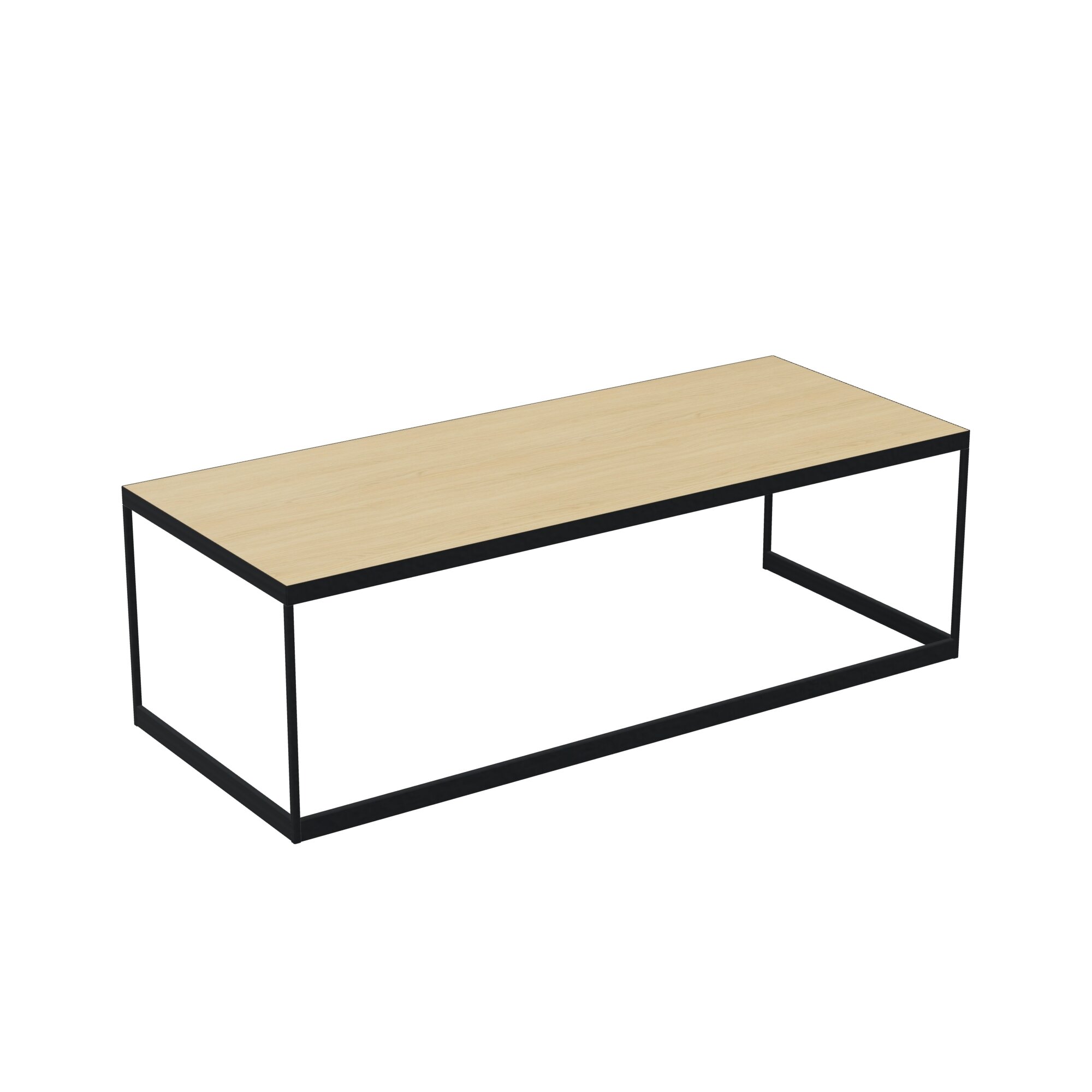 Table basse Suzy L. 110 x P. 45 cm - plateau mélamine Chêne naturel - piétement métal structuré noir
