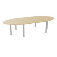 Table ovale Modulo 10 personnes L. 320 cm x P. 140 cm mélamine Chêne naturel epaisseur 30mm 2 plateaux droits L. 140 cm + 2 plateaux ellipses prépercés 6 obturateurs 6 pieds Ø70 métal lisse gris aluminium