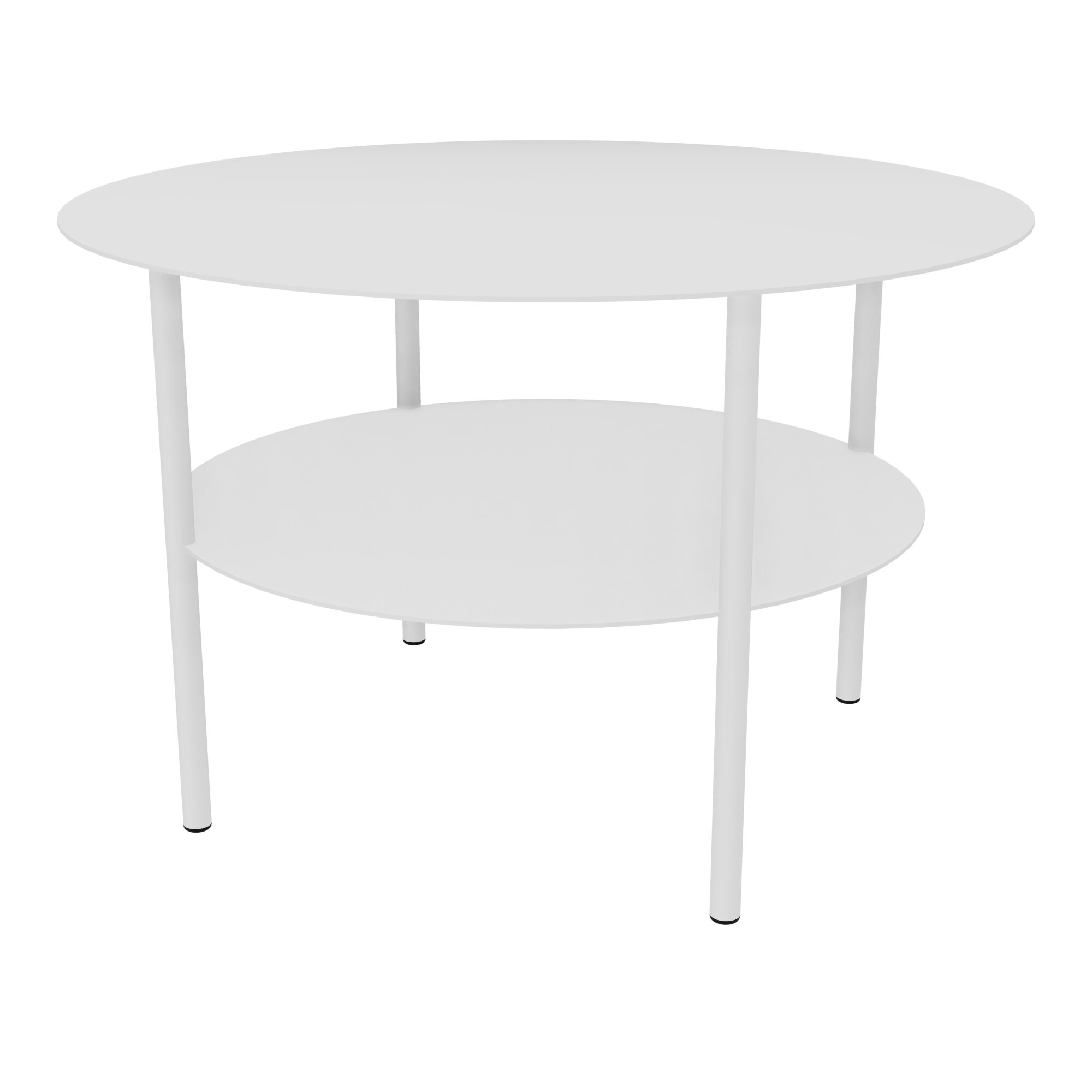 Table basse ronde métallique Zélie D. 67 x H. 43 cm avec 2 plateaux sur 4 pieds métal structuré blanc