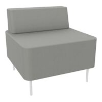 Chauffeuse 1 place Zélie L. 67 x H. 64,7 cm assise tissu Secret Gris perle avec dossier tissu Secret Gris perle sur 4 pieds tubes fixes D.20 mm métal structuré blanc