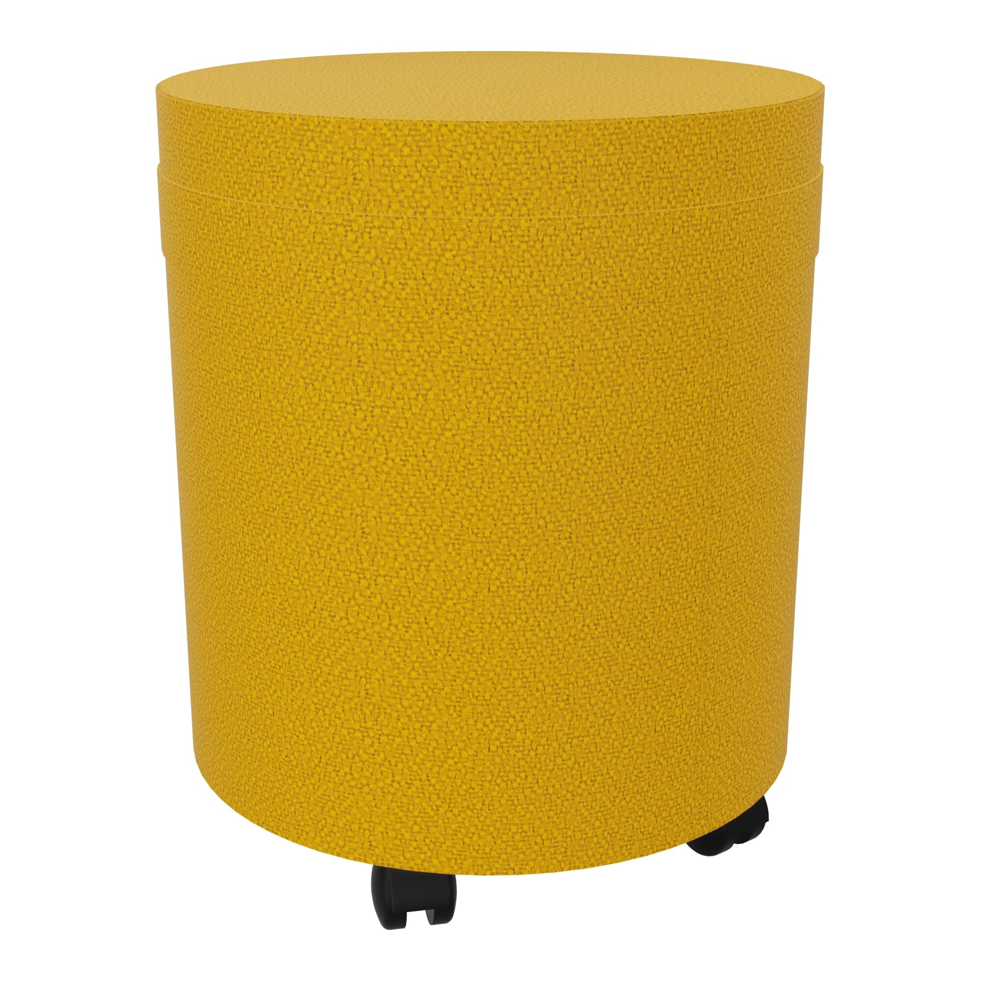 Pouf avec lanière sur 4 roulettes noires Zélie D. 40 x H. 48,5 cm assise tissu Step jaune moutarde