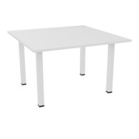 Table Eloise carrée L. 120 x P. 120 x H. 73,5 cm mélamine blanc neige ép25mm sur 4 pieds carrés métal lisse blanc