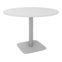 Table ronde Eloise D. 100 cm x H. 73,5 cm stratifié blanc épaisseur 23,6 mm pied central métal lisse gris aluminium