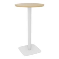 Table Eloise mange debout ronde D. 60 cm mélamine Chêne naturel épaisseur 25 mm pied central métal lisse blanc