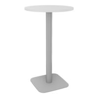 Table Eloise mange debout ronde D. 60 cm stratifié blanc épaisseur 23,6 mm pied central métal lisse gris aluminium