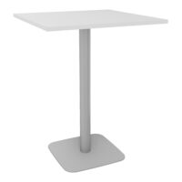 Table Eloise mange debout carrée L. 80 cm x l. 80 cm stratifié blanc épaisseur 23,6 mm pied central métal lisse gris aluminium