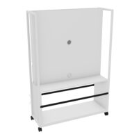 Tableau mobile multimédia Martin avec rangement poufs Zélie (option) H. 197 cm x L. 135 cm x P. 46 cm mélamine blanc neige verso avec tableau blanc Veleda et bande magnétique piètements métal structuré blanc -
