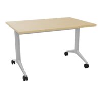 Table abattante Pure rectangulaire L. 120 x P. 80 x H. 73,5 cm mélamine Chêne naturel - piétement métal lisse gris aluminium sur roulettes