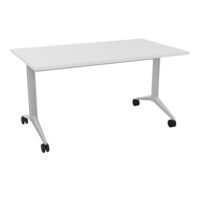 Table abattante Pure rectangulaire L. 140 x P. 80 x H. 73,5 cm mélamine blanc neige - piétement métal lisse gris aluminium sur roulettes