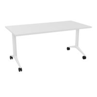 Table abattante Pure rectangulaire L. 160 x P. 80 x H. 73,5 cm mélamine blanc neige - piétement métal lisse blanc sur roulettes