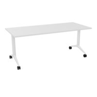 Table abattante Pure rectangulaire L. 180 x P. 80 x H. 73,5 cm mélamine blanc neige - piétement métal lisse blanc sur roulettes