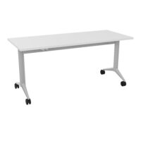 Table abattante Pure rectangulaire L. 160 x P. 68 x H. 73,5 cm mélamine blanc neige - piétement métal lisse gris aluminium sur roulettes