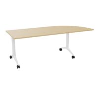 Table abattante Pure rectangulaire angle 90° à gauche L. 205 x P. 80 x H. 73,5 cm mélamine Chêne naturel - piétement métal lisse blanc sur roulettes