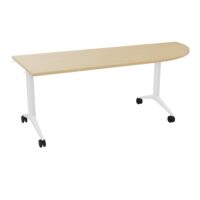 Table abattante Pure rectangulaire angle 90° à droite L. 205 x P. 80 x H. 73,5 cm mélamine Chêne naturel - piétement métal lisse blanc sur roulettes