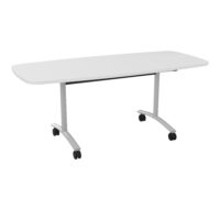 Table abattante Pure L. 180 cm x P. 80 cm ovale mélamine blanc neige piètement métal lisse gris aluminium