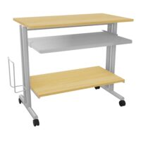 Poste informatique L. 90 cm x P. 50 cm x H. 81 cm mélamine hêtre métal lisse gris clair