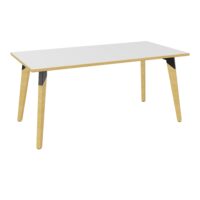 Table Evasion L. 160 x P. 80 x H. 73,5 cm - plateau stratifié blanc ép. 25 mm - piètement en hêtre naturel vernis massif surmonté d'une structure métallique métal lisse noir