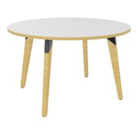 Table Evasion D. 120 x H. 73,5 cm - plateau stratifié blancép. 25 mm - piètement en hêtre naturel vernis massif surmonté d'une structure métallique métal lisse noir