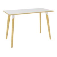 Table Evasion L. 160 x P. 80 x H. 110 cm - plateau stratifié blanc ép. 25 mm - 4 pieds en hêtre naturel vernis massif surmontés d'une structure métal structuré blanc