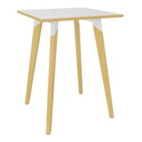 Table Evasion L. 80 x P. 80 x H. 110 cm - plateau stratifié blanc ép. 25 mm - piètement en hêtre naturel vernis massif surmonté d'une structure métallique finition métal structuré blanc