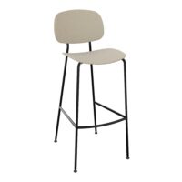 Tabouret Sofia H. 77,3 cm tapissé tissu Step beige sur 4 pieds métal lisse noir
