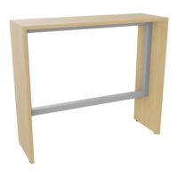 Table haute Elisa L.120 cm x P. 40 cm x H. 105 cm plateau Chêne naturel épaisseur 25mm pré-percé 2 obturateurs pieds Chêne naturel cadre métal lisse gris aluminium repose pieds 50 cm x 50 cm