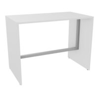 Table haute Elisa L.140 cm x P. 80 cm x H. 105 cm plateau mélamine blanc neige épaisseur 25mm pieds mélamine blanc neige cadre métal lisse gris aluminium repose pieds 50 cm x 50 cm
