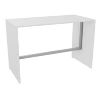 Table haute Elisa L.160 cm x P. 80 cm x H. 105 cm plateau mélamine blanc neige épaisseur 25mm pieds mélamine blanc neige cadre métal lisse gris aluminium repose pieds 50 cm x 50 cm