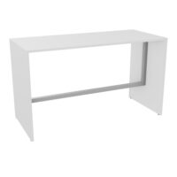 Table haute Elisa L.180 cm x P. 80 cm x H. 105 cm plateau mélamine blanc neige épaisseur 25mm pieds mélamine blanc neige cadre métal lisse gris aluminium repose pieds 50 cm x 50 cm