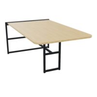 Table Alma H. 74 cm x L. 100 cm x P. 180 cm épaisseur 25mm mélamine Chêne naturel pietements métal structuré noir avec goulotte + capot pivotant + gain zippée L. 75 cm