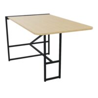 Table Alma H. 105 cm x L. 100 cm x P. 180 cm épaisseur 25mm mélamine Chêne naturel pietements métal structuré noir avec goulotte + capot pivotant + gain zippée L. 105 cm