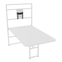 Table Alma réhausse support TV H. 74 cm/165 cm x L. 100 cm x P. 180 cm épaisseur 25mm mélamine blanc neige pietements métal structuré blanc avec goulotte + capot pivotant + gain zippée L. 75 cm